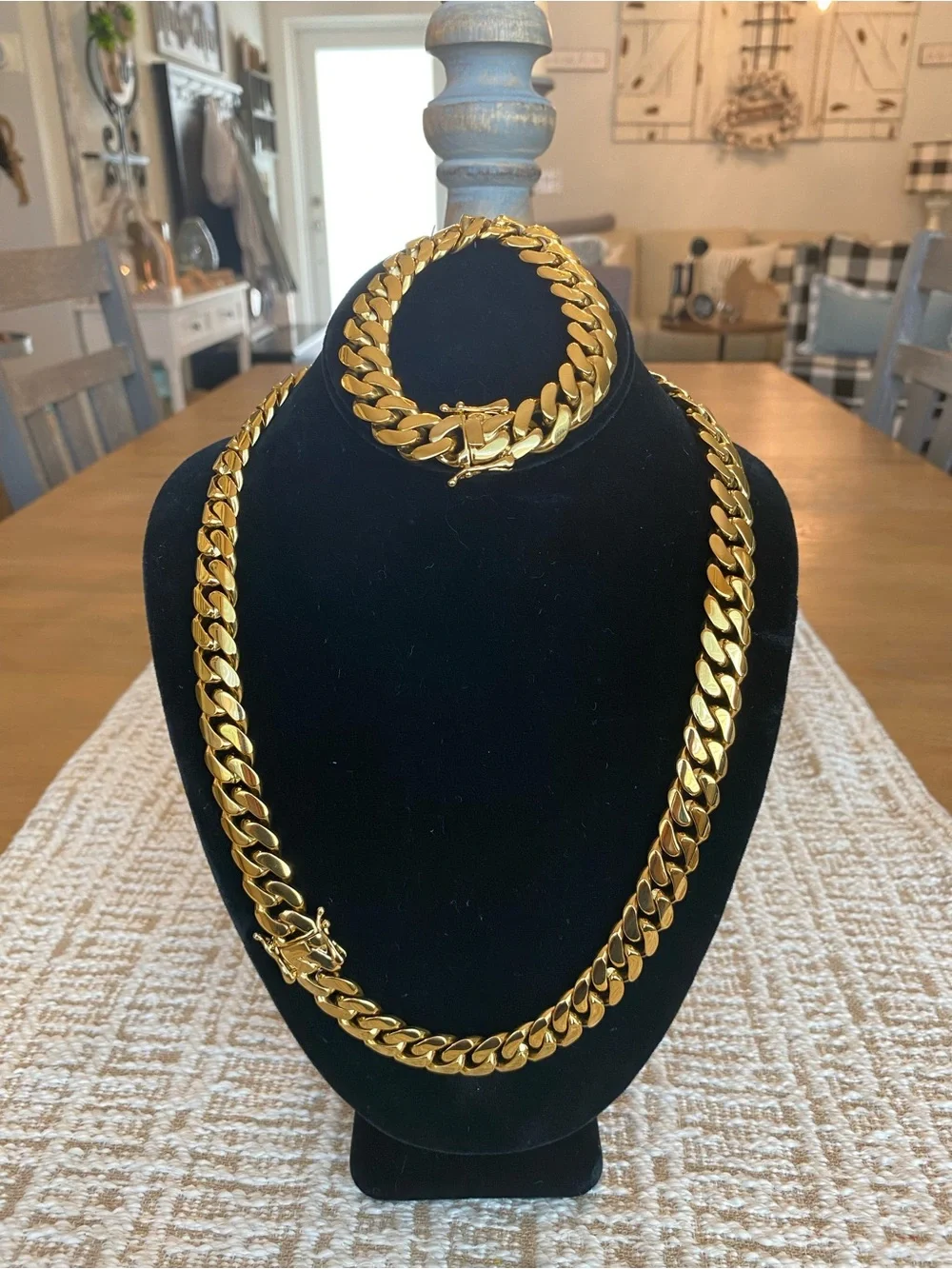18k 14mm Gold Miami Cuban Link 2 Piece Set Necklace and Bracelet